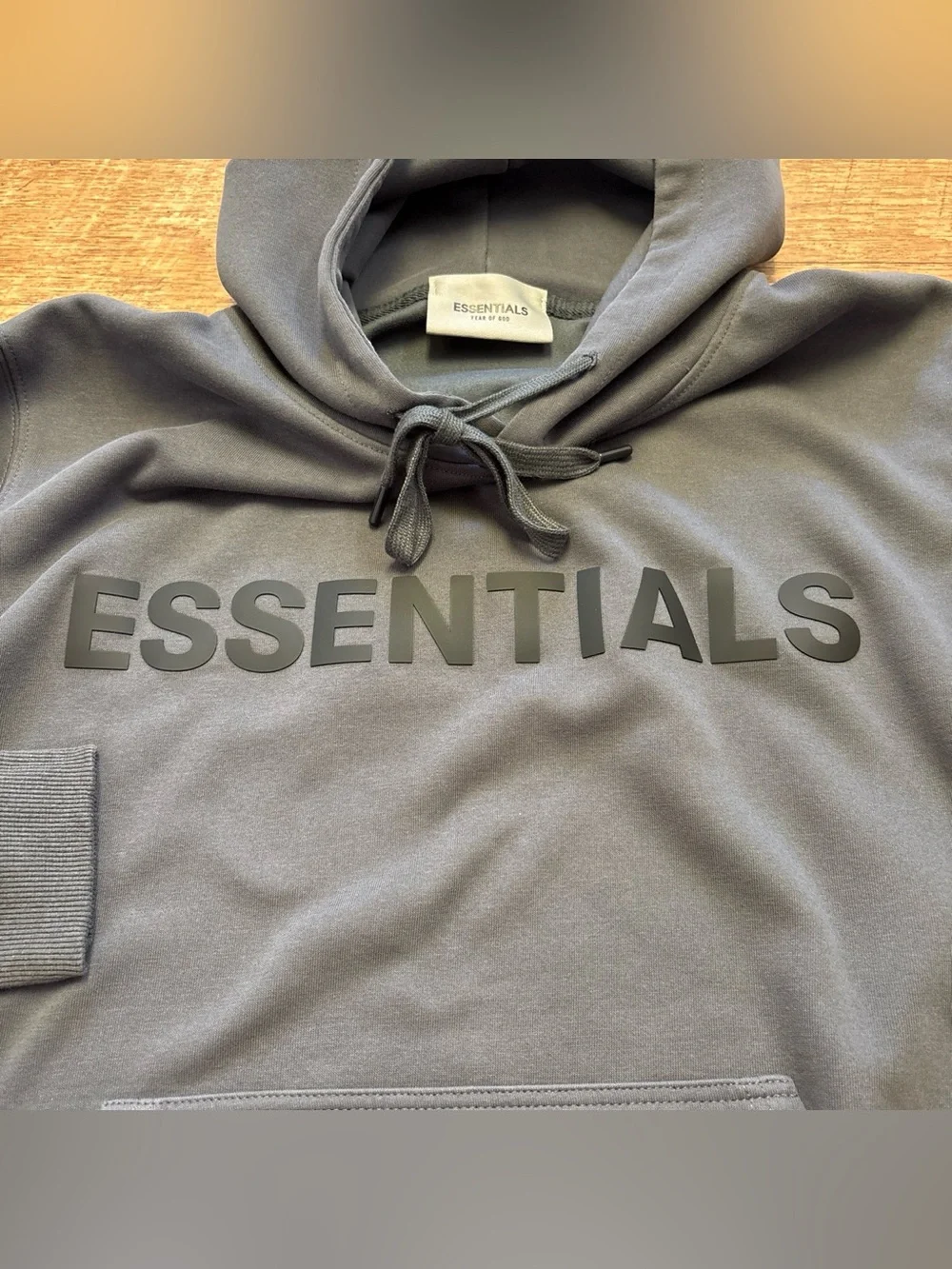 Essentials Fear of God Hoodie in Charcoal Gray with Reflective Black Logo